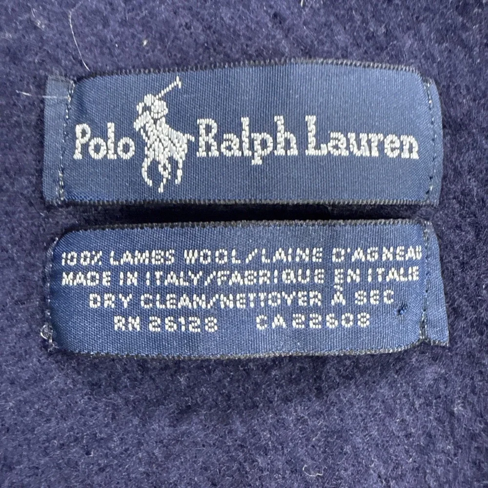 Polo Ralph Lauren 100% Lambswool Scarf‎ Navy Fringe Yellow 2 Pony Logo 60